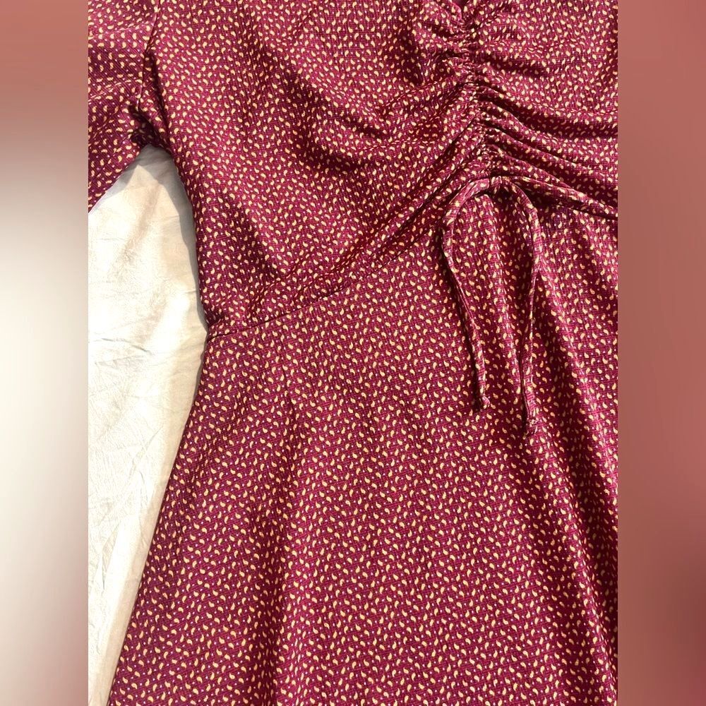 Lauren Conrad Women’s Maroon Midi Dress with Knot Sleeve Size Medium - Picture 3 of 16